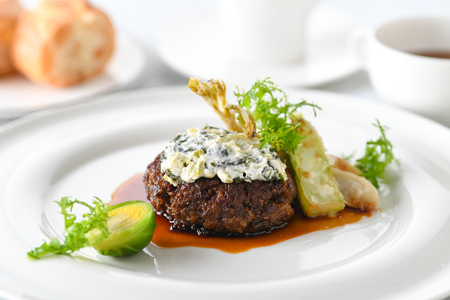 神戸牛ハンバーグの照り焼き花わさびとレフォールのコンディマン